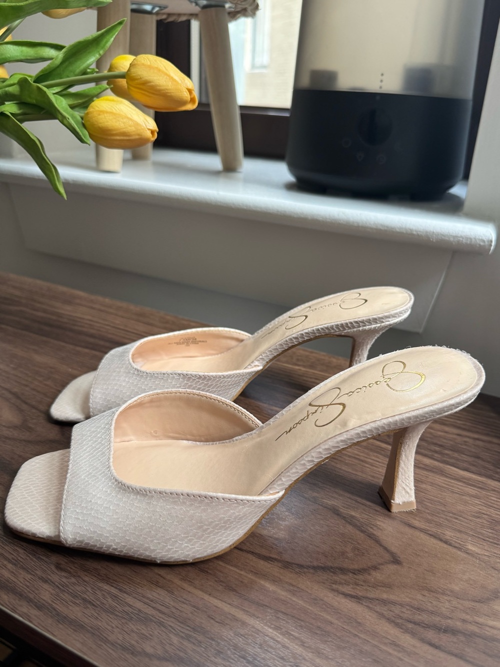 Jessica Simpson Cream Textured Slide Sandal with Kitten Heel - Picture 5 of 11